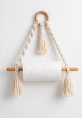 Macrame Towel Rack | Wooden Dowel Wall Hanging Tissue Holder | Rustic Bathroom Decor