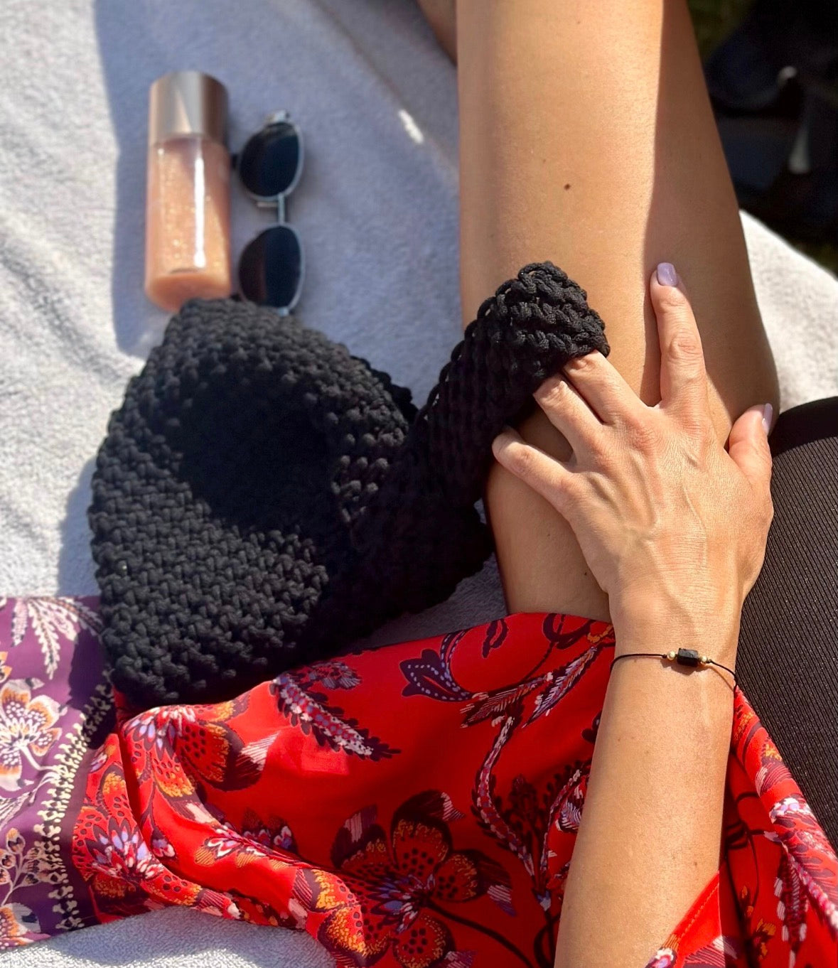 Handmade Black Crochet Knot Handbag | Minimalist Shoulder Bag
