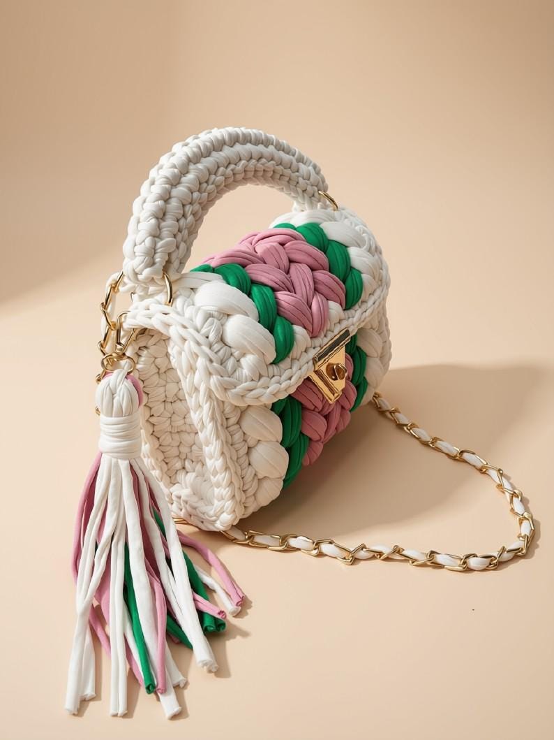 Colorful Crochet Shoulder Bag | Knitted T Shirt Yarn Crossbody Bag | Woven Handbag | Chunky Crochet Purse | Top Handle Bag | Gift for Her