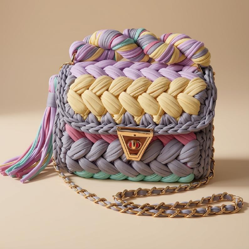 Multicolor Crochet Purse | T-Shirt Yarn Handbag | Colorful Shoulder Bag | Bohemian Chain Strap Purse | Chunky Knit Crossbody |Gift for Her