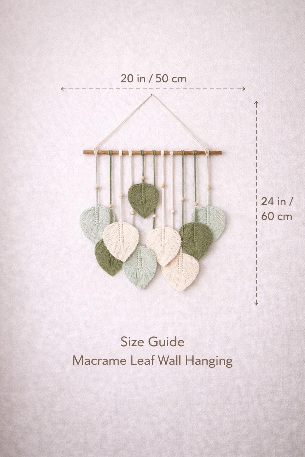 Macrame Leaf Wall Hanging | Boho Cotton Rope Wall Decor | Woven Leaf Tapestry with Natural Wood | Rustic Home Decor