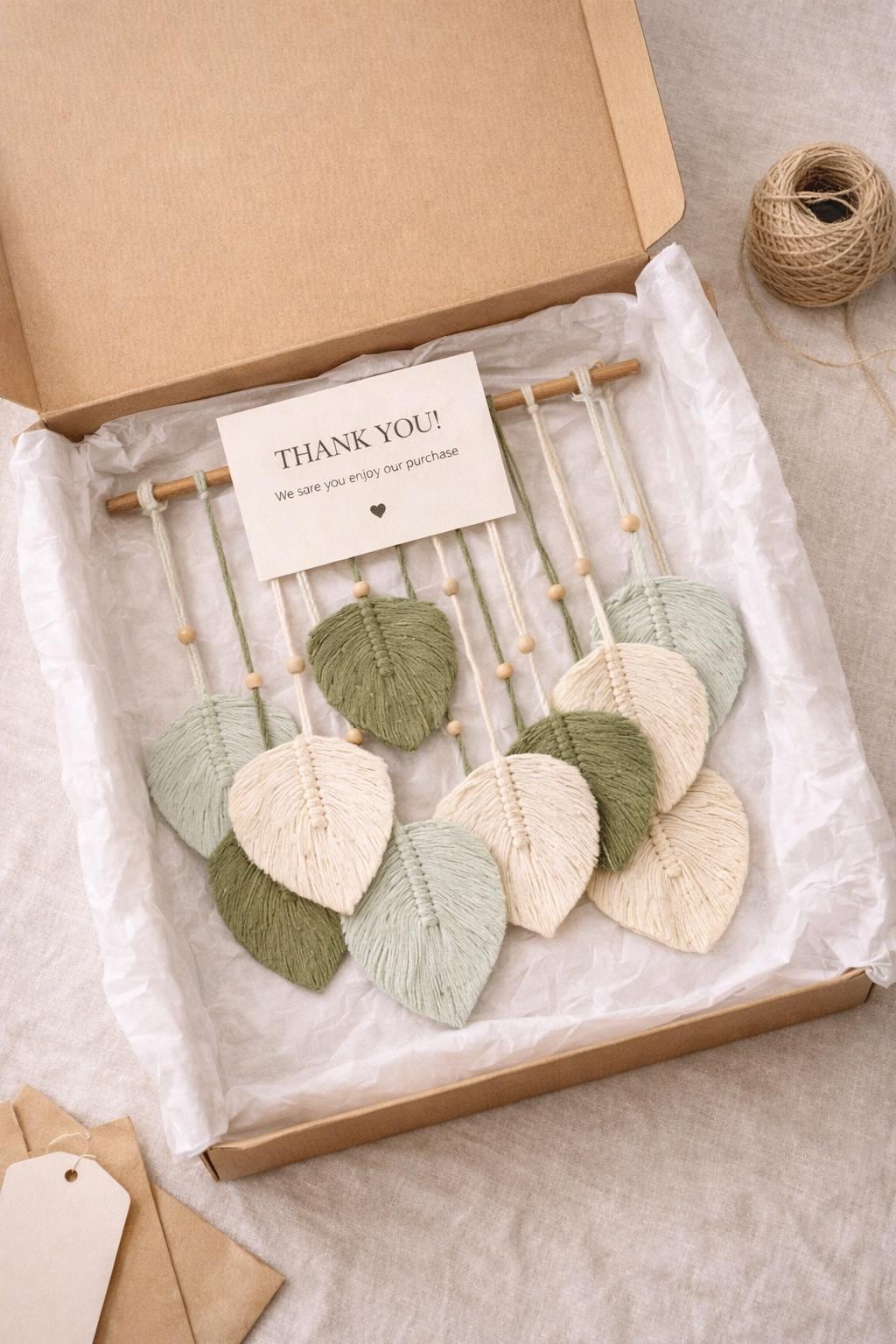 Macrame Leaf Wall Hanging | Boho Cotton Rope Wall Decor | Woven Leaf Tapestry with Natural Wood | Rustic Home Decor