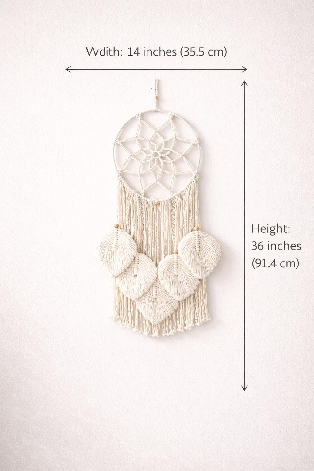 Macrame Dream Catcher Wall Hanging | Cotton Rope Dreamcatcher | Large 36 x 14 Inch Wall Decor | Bedroom Living Room Decor |Birthday Gift