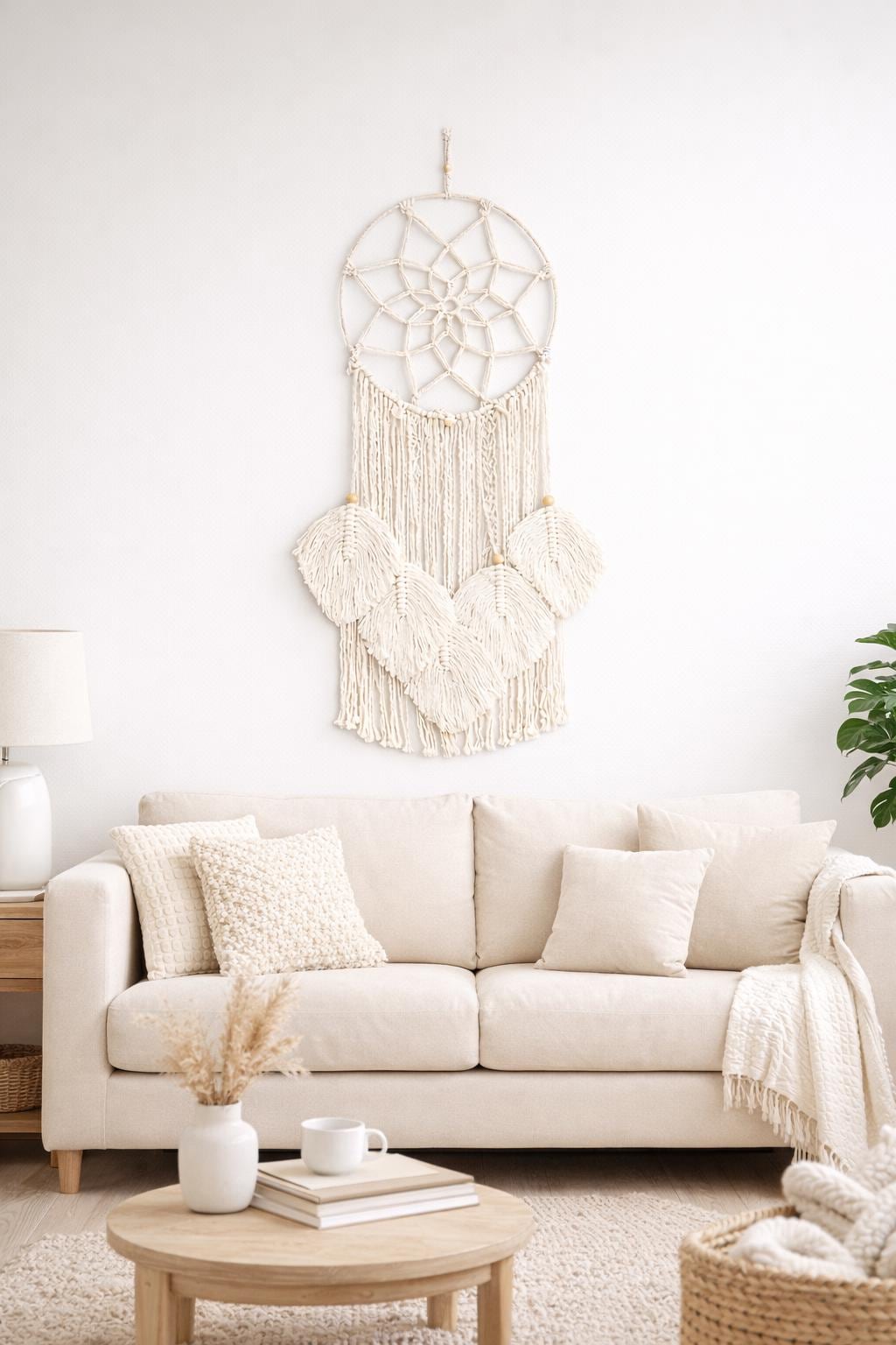 Macrame Dream Catcher Wall Hanging | Cotton Rope Dreamcatcher | Large 36 x 14 Inch Wall Decor | Bedroom Living Room Decor |Birthday Gift