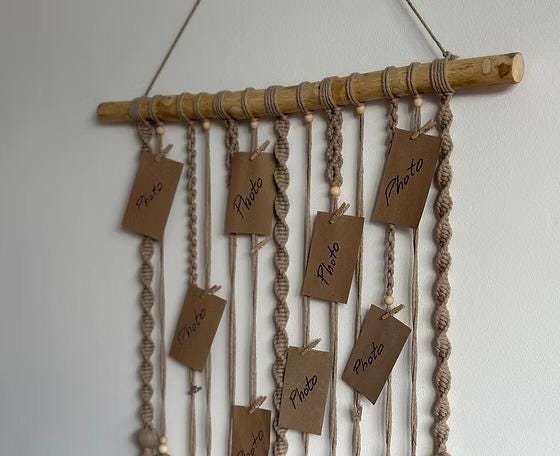 Handmade Macrame Photo Wall Hanging |Boho Cotton Rope Photo Display | Picture Holder Organizer | Memory board | 20 x 24 inches | Home Decor Gift