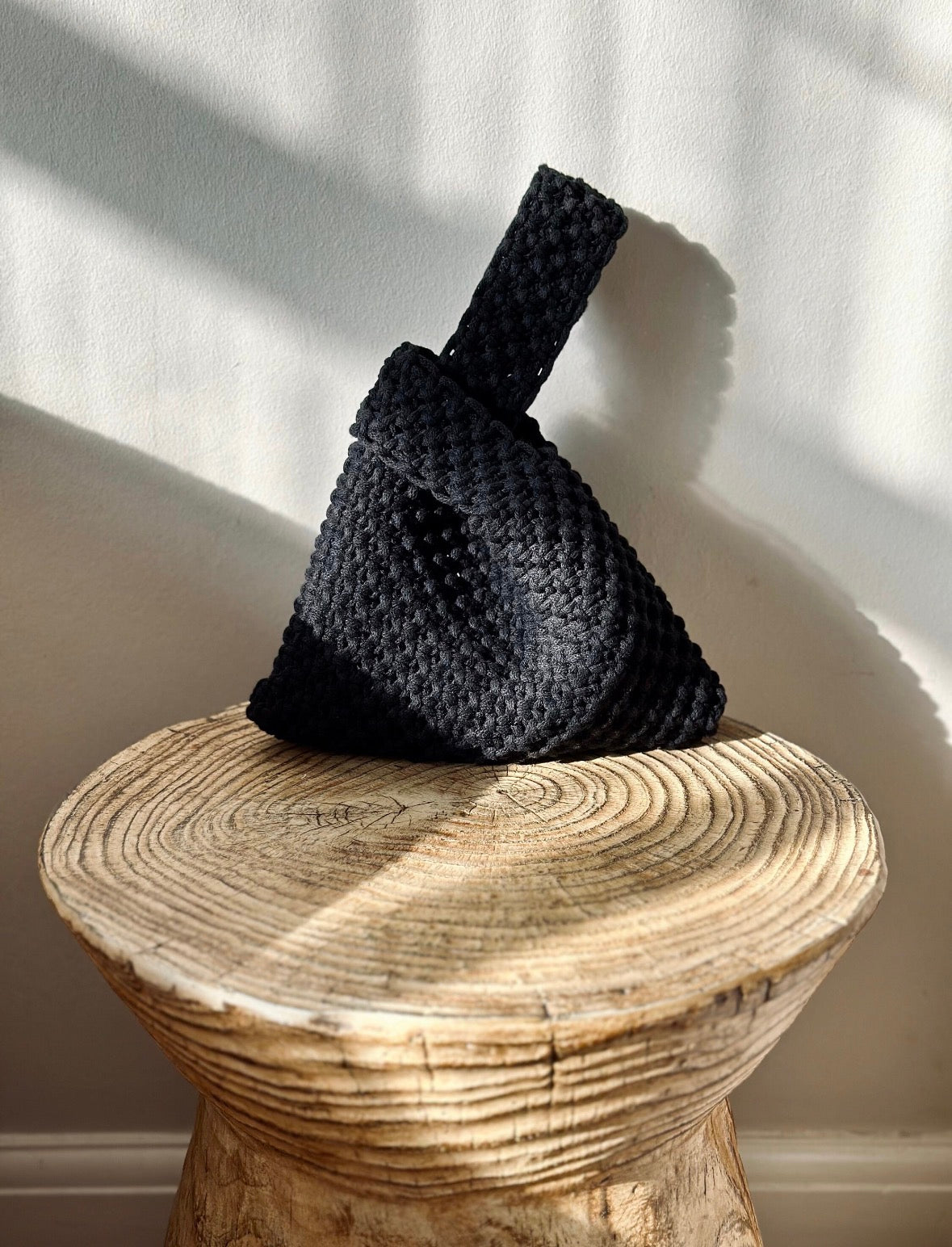 Handmade Black Crochet Knot Handbag | Minimalist Shoulder Bag