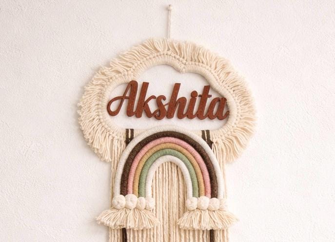 Macrame Rainbow Name Wall Hanging | Handmade Boho Nursery Decor | Custom Name Art | Baby Room Gift |Aesthetic Home Decor Piece