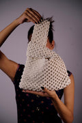 White Macrame Handbag, Handmade Cotton Rope Bag, Boho Knot Purse, Woven Shoulder Bag, Minimalist Tote Bag, Bohemian Handbag, Gift for Her