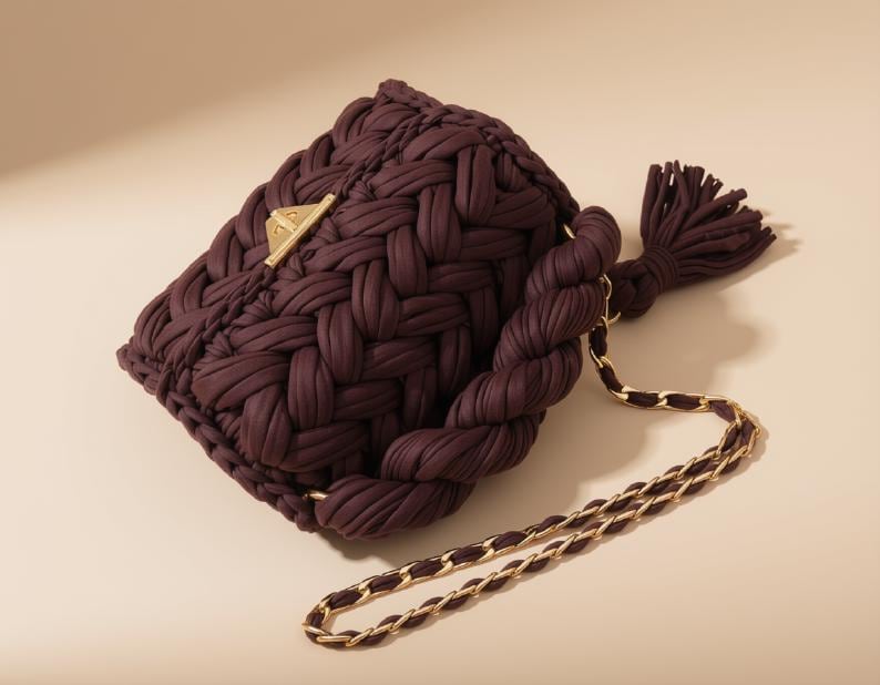 Handmade Brown Crochet Bag | Woven T Shirt Yarn Sling Bag | Boho Summer Beach Bag | Party Handbag | Knitted Crossbody Purse | Gift for Her