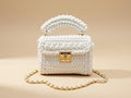 Handmade White Crochet Mini Handbag – Elegant Knitted Shoulder Bag with Gold Chain