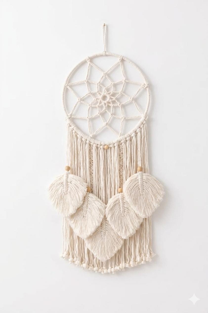 Macrame Dream Catcher Wall Hanging | Cotton Rope Dreamcatcher | Large 36 x 14 Inch Wall Decor | Bedroom Living Room Decor |Birthday Gift