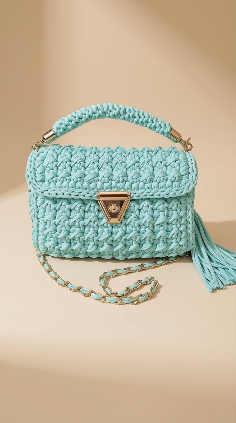 Sky Blue Crochet Bag | T-Shirt Yarn Purse | Knitted Woven Handbag Sling Bag | Summer Crossbody Purse | Everyday Women's Bag | Gift for Her
