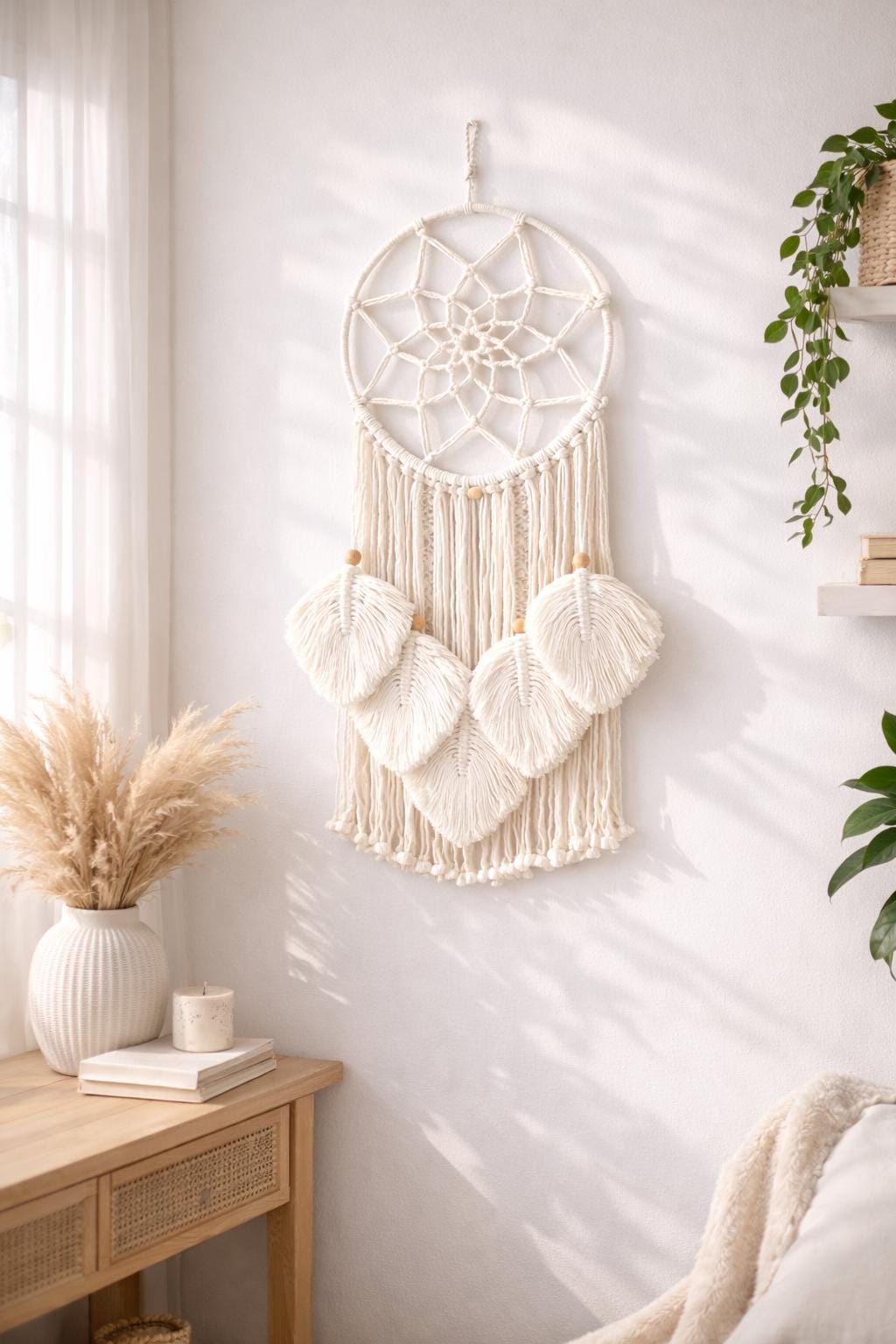 Macrame Dream Catcher Wall Hanging | Cotton Rope Dreamcatcher | Large 36 x 14 Inch Wall Decor | Bedroom Living Room Decor |Birthday Gift