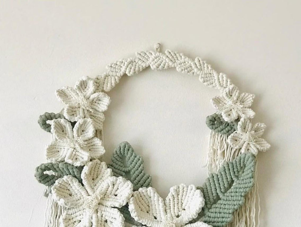 Macrame Floral Wreath Wall Hanging | Handmade Cotton Flower Wall Decor | Boho Botanical Wreath | Nursery Room Decor | Housewarming gift