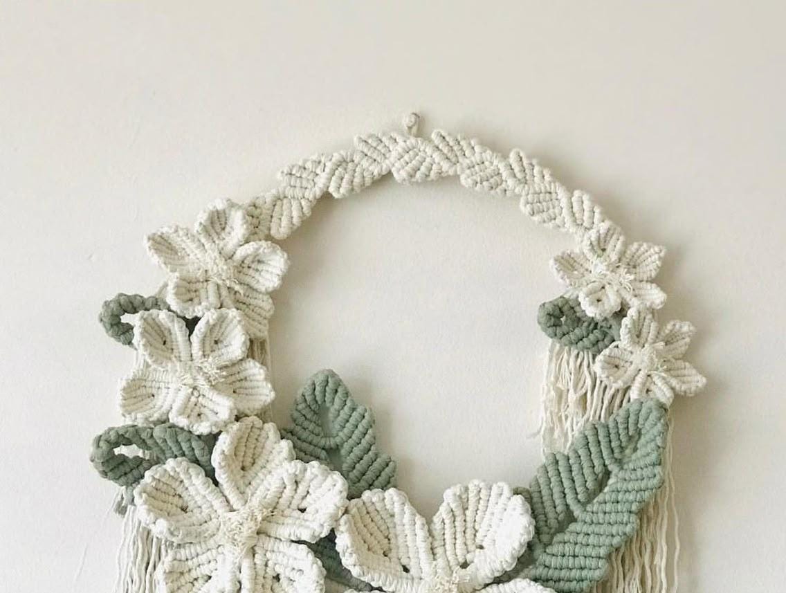 Macrame Floral Wreath Wall Hanging | Handmade Cotton Flower Wall Decor | Boho Botanical Wreath | Nursery Room Decor | Housewarming gift