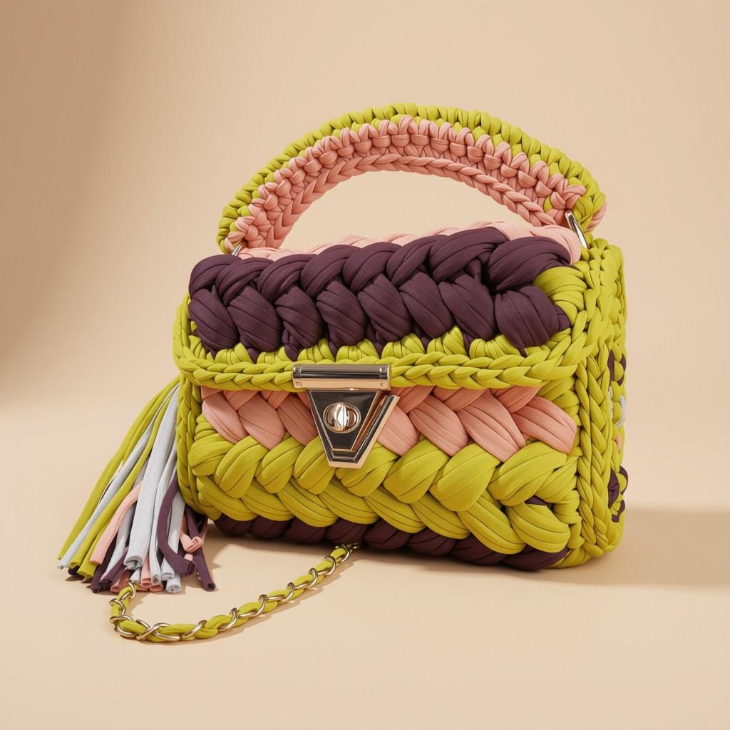 Crochet Shoulder Bag | T-Shirt Yarn Crossbody Bag | Chain Strap Purse | Colorful Boho Handbag | Knitted Sling Bag |Gift for Her | Crochet bag