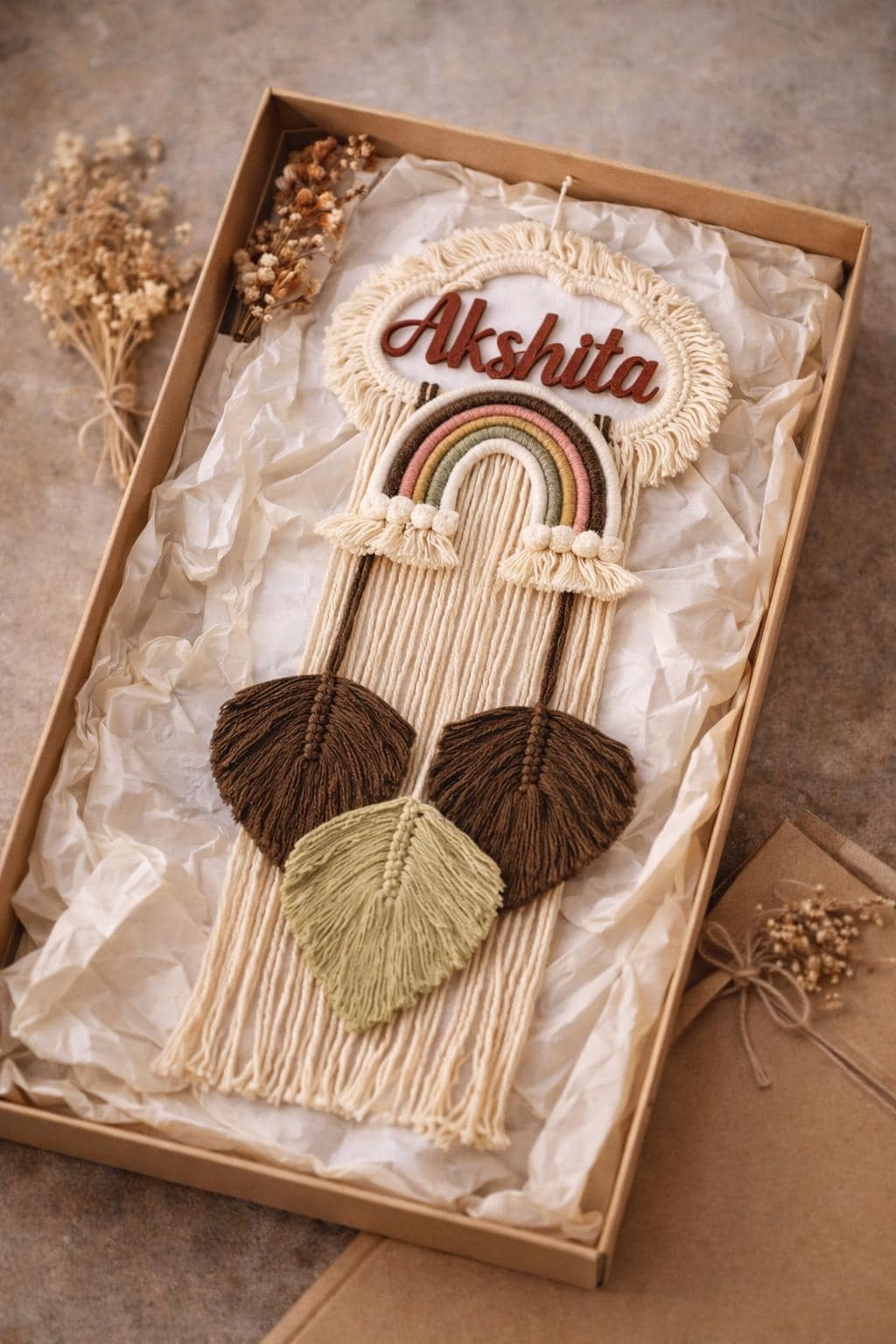 Macrame Rainbow Name Wall Hanging | Handmade Boho Nursery Decor | Custom Name Art | Baby Room Gift |Aesthetic Home Decor Piece