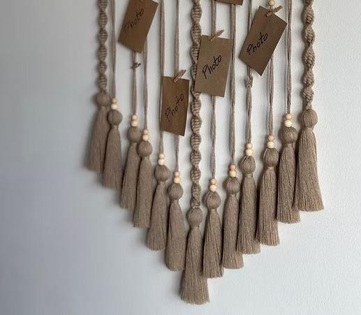 Handmade Macrame Photo Wall Hanging |Boho Cotton Rope Photo Display | Picture Holder Organizer | Memory board | 20 x 24 inches | Home Decor Gift