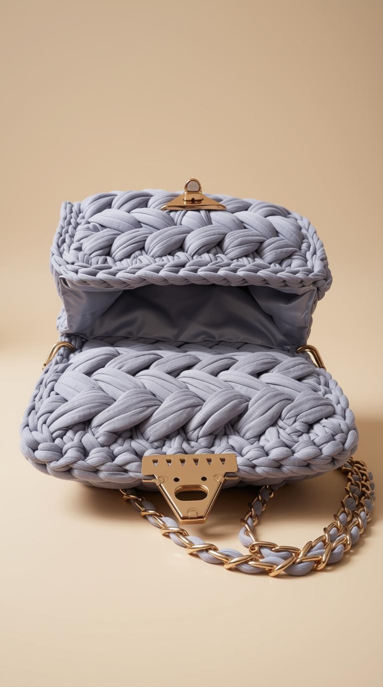 Gray Crochet Bag | T Shirt Yarn Bag | Knitted Woven Purse | Crochet Sling Bag | Boho Crossbody Handbag | Chunky Summer Bag | Gift for Her