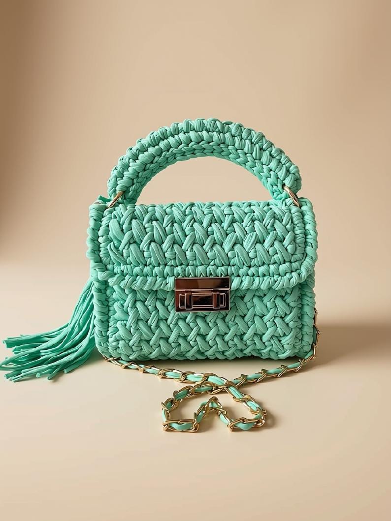 Green Crochet Bag | T Shirt Yarn Bag | Crochet Shoulder Bag | Crochet Sling Bag | Woven Crossbody Bag | Everyday Bag | Boho bag