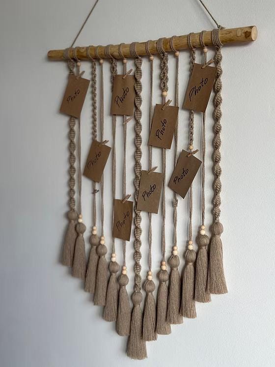 Handmade Macrame Photo Wall Hanging |Boho Cotton Rope Photo Display | Picture Holder Organizer | Memory board | 20 x 24 inches | Home Decor Gift