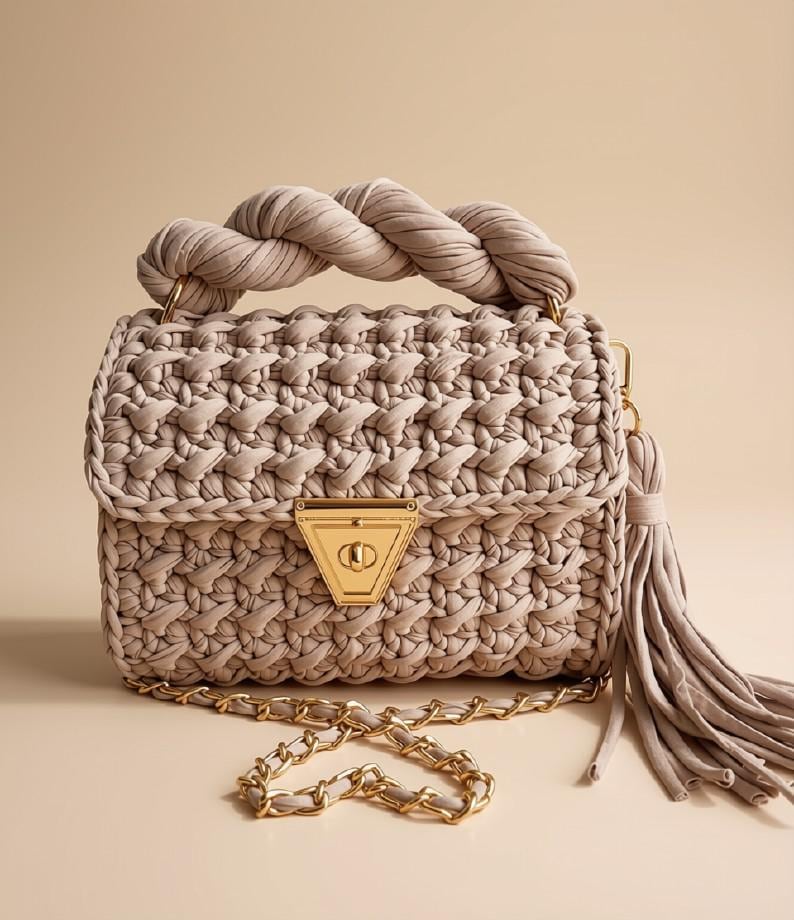 Handmade Knitted Shoulder Bag | Chunky Crochet Bag | T Shirt Yarn Handbag | Boho Crossbody Purse | Small Knit Purse | Gift for Her