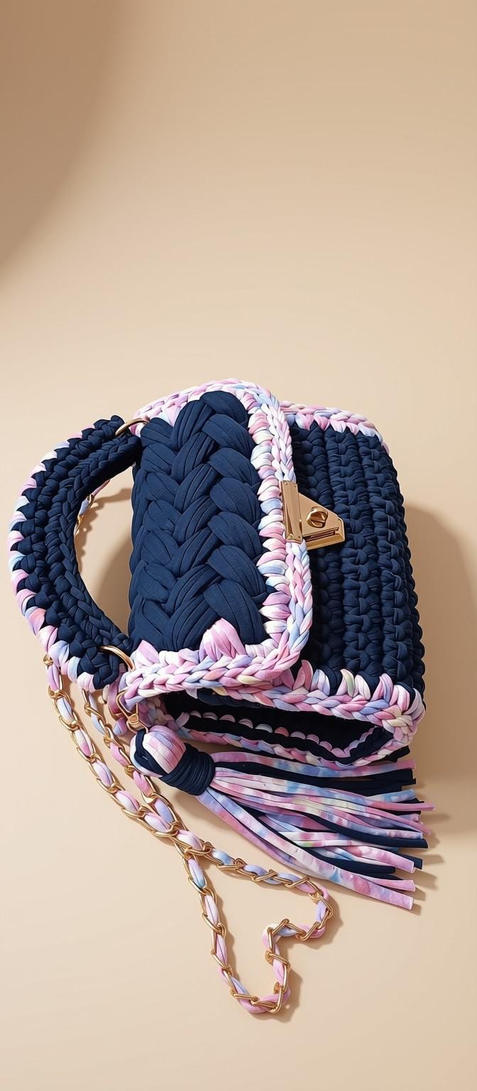 Handmade Crochet Bag | Blue Knitted T Shirt Yarn Bag | Mini Crochet Purse | Boho Crossbody Handbag | Woven Fashion Bag | Gift for Her