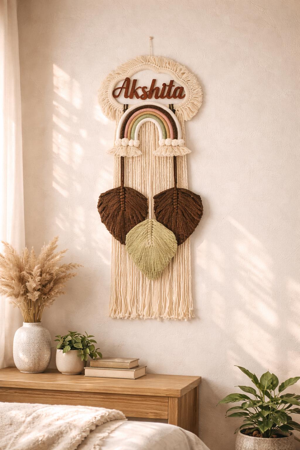 Macrame Rainbow Name Wall Hanging | Handmade Boho Nursery Decor | Custom Name Art | Baby Room Gift |Aesthetic Home Decor Piece