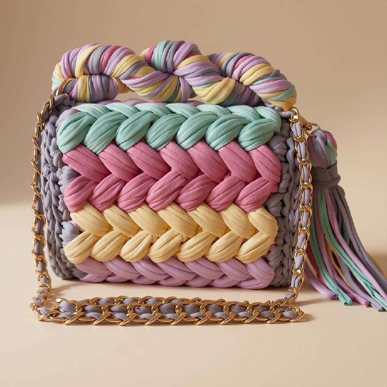 Multicolor Crochet Purse | T-Shirt Yarn Handbag | Colorful Shoulder Bag | Bohemian Chain Strap Purse | Chunky Knit Crossbody |Gift for Her