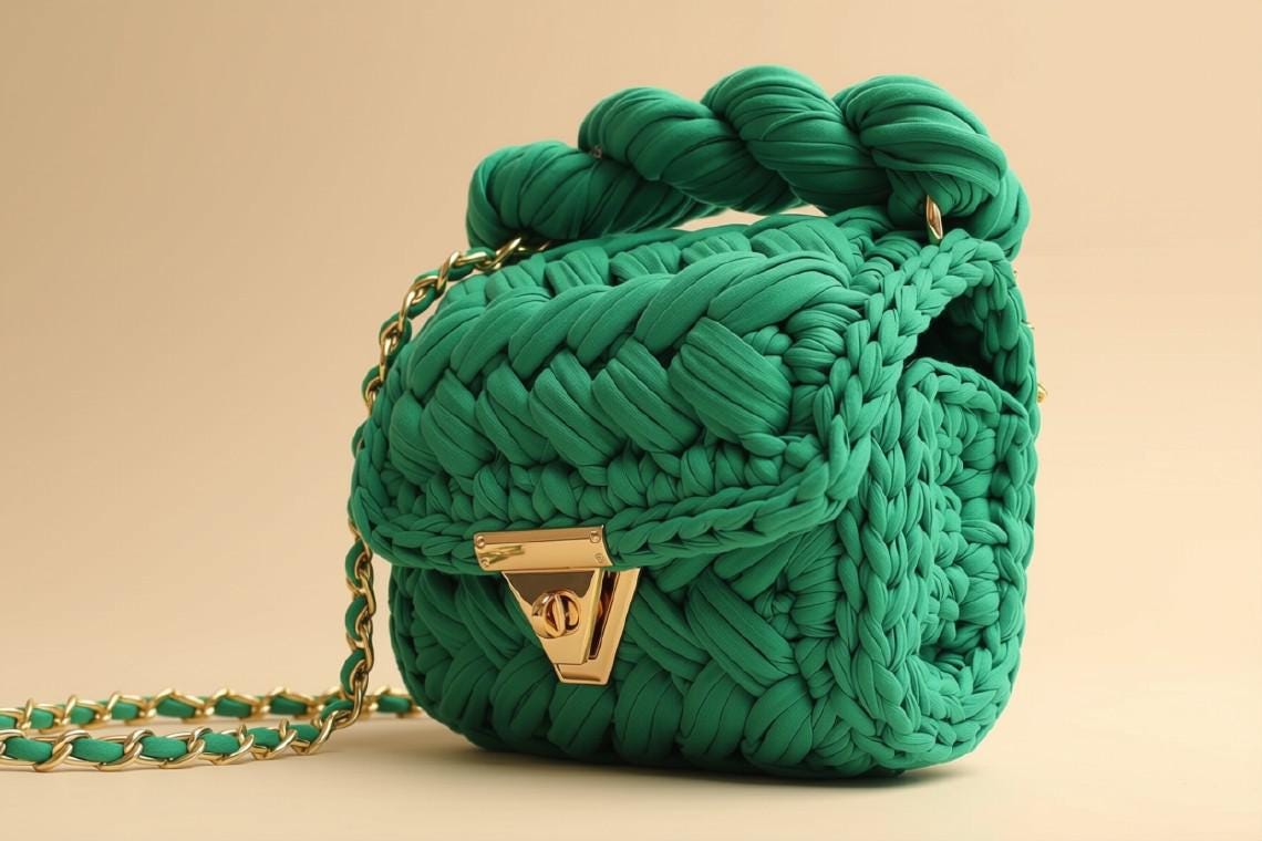 Handmade Crochet Shoulder Bag | Knitted T-Shirt Yarn Purse | Chain Sling Bag | Boho Crossbody Handbag | Everyday Bag | Gift for Her
