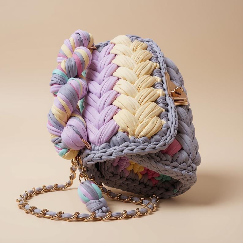 Multicolor Crochet Purse | T-Shirt Yarn Handbag | Colorful Shoulder Bag | Bohemian Chain Strap Purse | Chunky Knit Crossbody |Gift for Her
