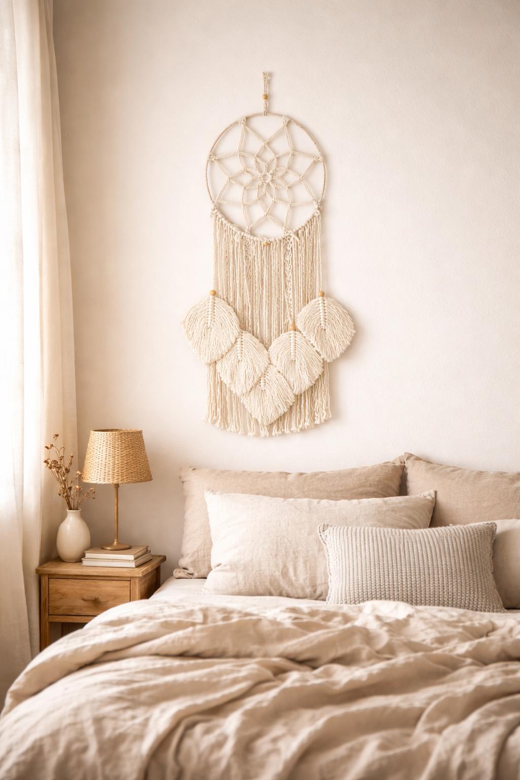 Macrame Dream Catcher Wall Hanging | Cotton Rope Dreamcatcher | Large 36 x 14 Inch Wall Decor | Bedroom Living Room Decor |Birthday Gift