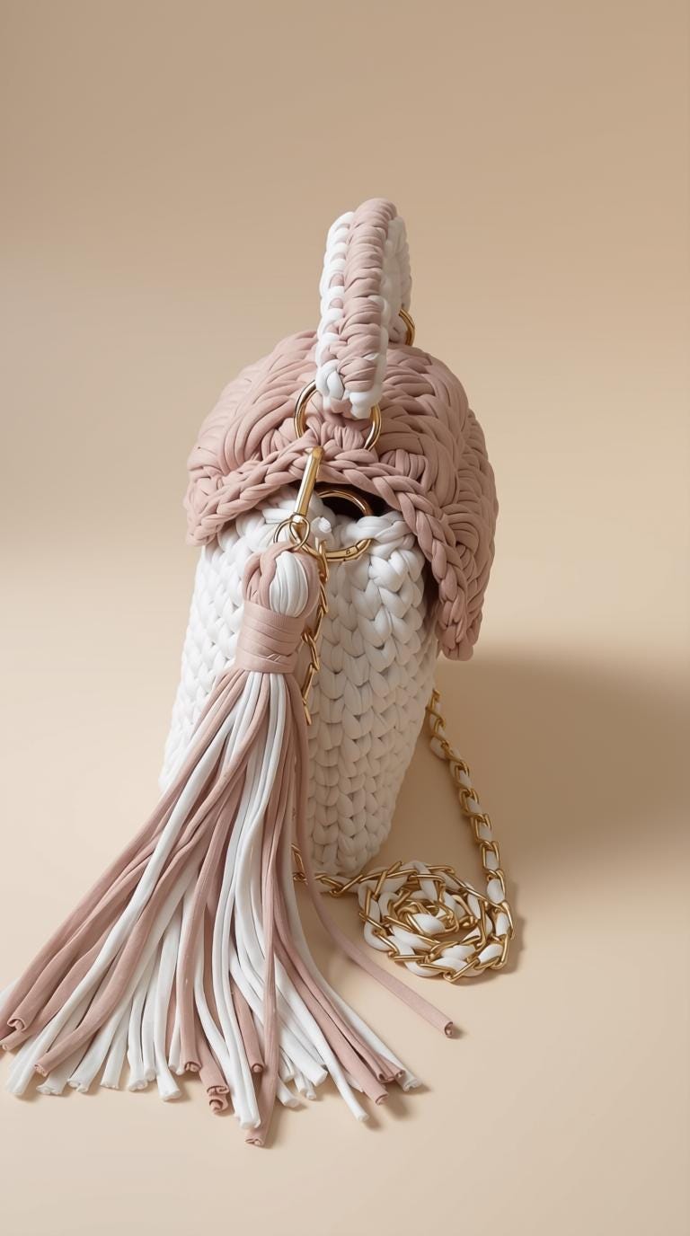 Pink & White Crochet Bag | Bridal Purse | T Shirt Yarn Bag | Knitted Woven Sling Bag | Everyday Handbag | Boho Crossbody Bag | Gift for Her