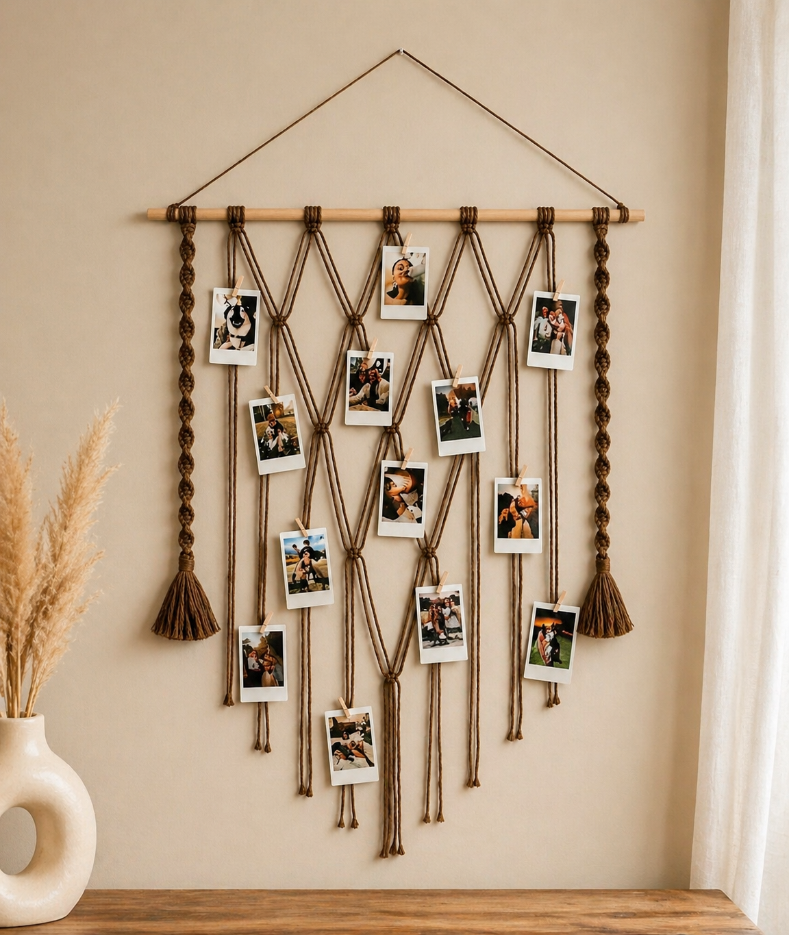 Handmade Boho Macrame Photo Display | Wall Hanging Picture Holder