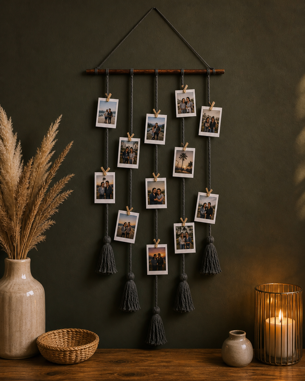 Boho Macrame Photo Display | Handmade Hanging Picture Holder | Polaroid Wall Organizer | Dorm & Bedroom Wall Decor