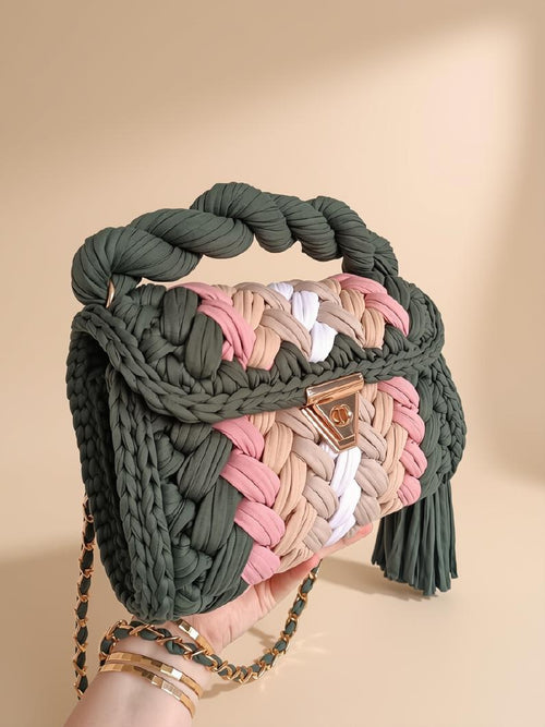 Colorful Braided Crochet Shoulder Bag | T Shirt Yarn Purse | Knitted Woven Handbag | Boho Crossbody Bag | Summer Beach Bag | Gift for Her
