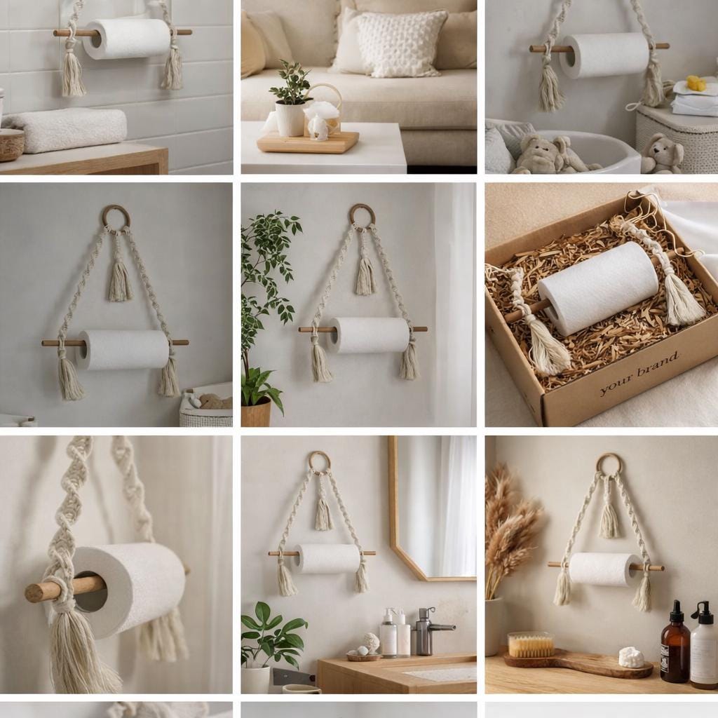 Macrame Towel Rack | Wooden Dowel Wall Hanging Tissue Holder | Rustic Bathroom Decor