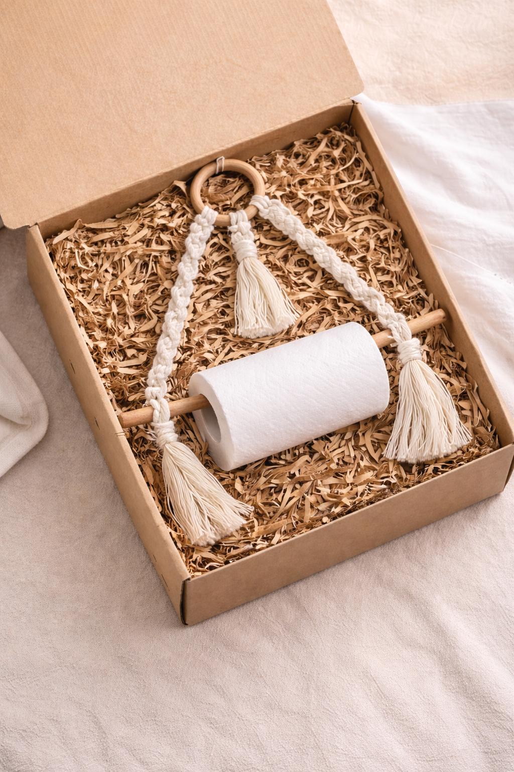 Macrame Towel Rack | Wooden Dowel Wall Hanging Tissue Holder | Rustic Bathroom Decor