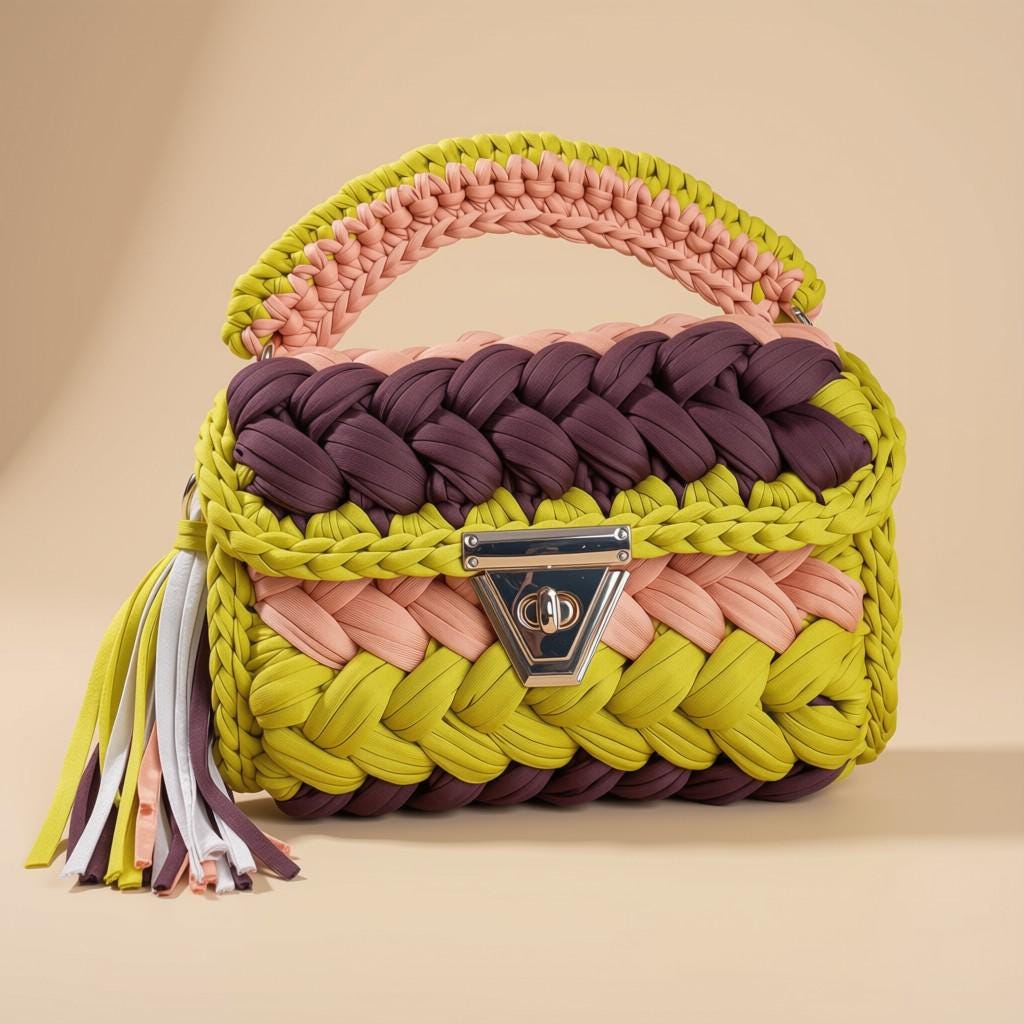 Crochet Shoulder Bag | T-Shirt Yarn Crossbody Bag | Chain Strap Purse | Colorful Boho Handbag | Knitted Sling Bag |Gift for Her | Crochet bag