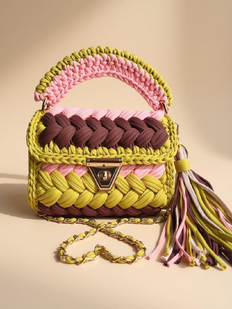 Multicolor Knitted Shoulder Bag |Braided T Shirt Yarn Crochet Purse | Woven Sling Bag | Top Handle Handbag | Boho Crossbody Bag | Summer bag
