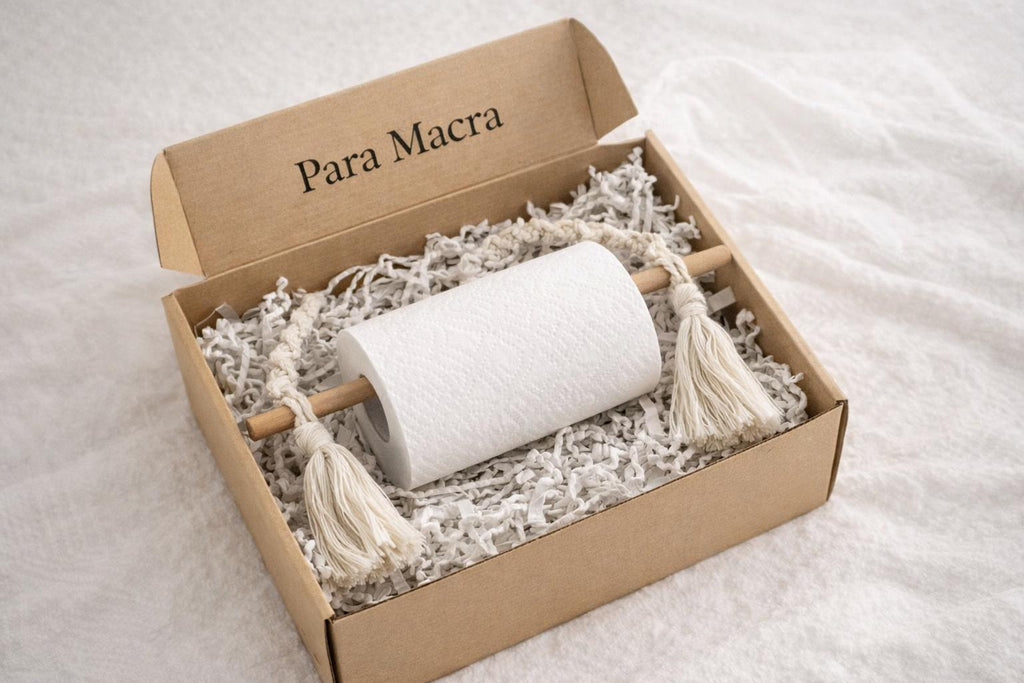 Macrame Towel Rack | Wooden Dowel Wall Hanging Tissue Holder | Rustic Bathroom Decor