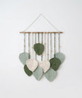 Macrame Leaf Wall Hanging | Boho Cotton Rope Wall Decor | Woven Leaf Tapestry with Natural Wood | Rustic Home Decor