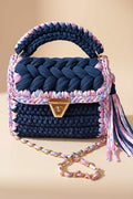Handmade Crochet Bag | Blue Knitted T Shirt Yarn Bag | Mini Crochet Purse | Boho Crossbody Handbag | Woven Fashion Bag | Gift for Her