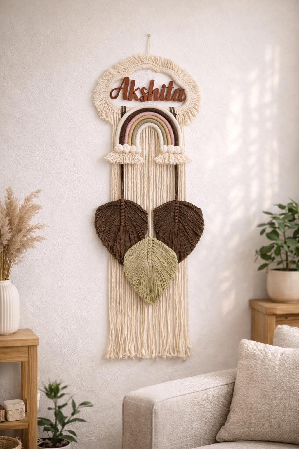 Macrame Rainbow Name Wall Hanging | Handmade Boho Nursery Decor | Custom Name Art | Baby Room Gift |Aesthetic Home Decor Piece