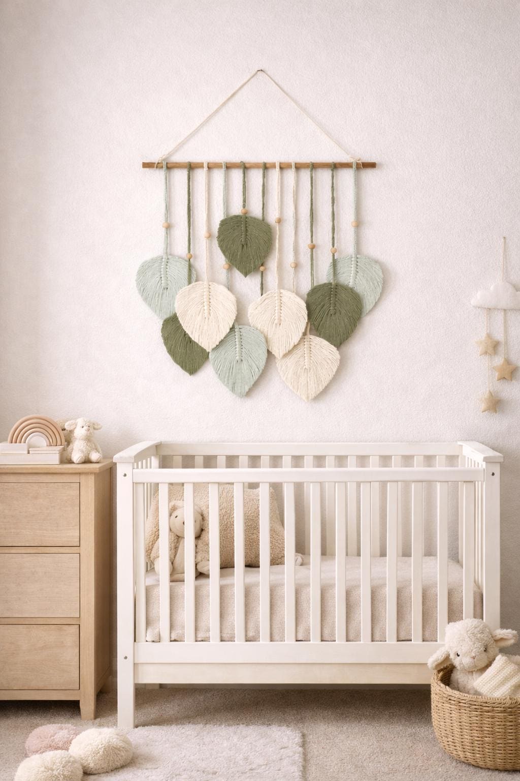 Macrame Leaf Wall Hanging | Boho Cotton Rope Wall Decor | Woven Leaf Tapestry with Natural Wood | Rustic Home Decor