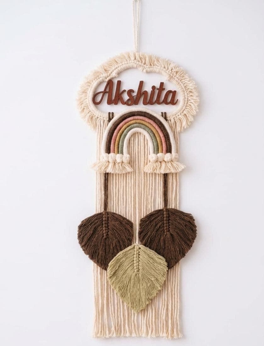 Macrame Rainbow Name Wall Hanging | Handmade Boho Nursery Decor | Custom Name Art | Baby Room Gift |Aesthetic Home Decor Piece