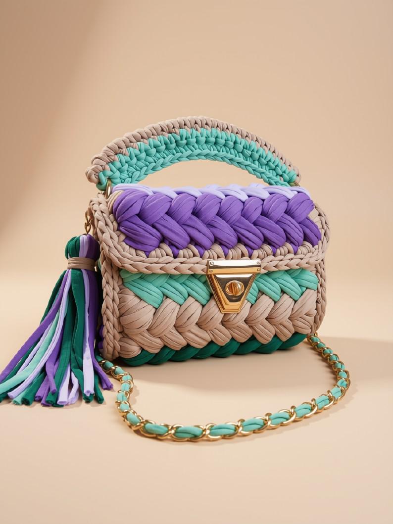 Multi Color Crochet Chain Sling Bag | Knitted Shoulder Purse | Boho Crossbody Bag | T-Shirt Yarn Handbag | Summer Beach Purse | Gift for Her