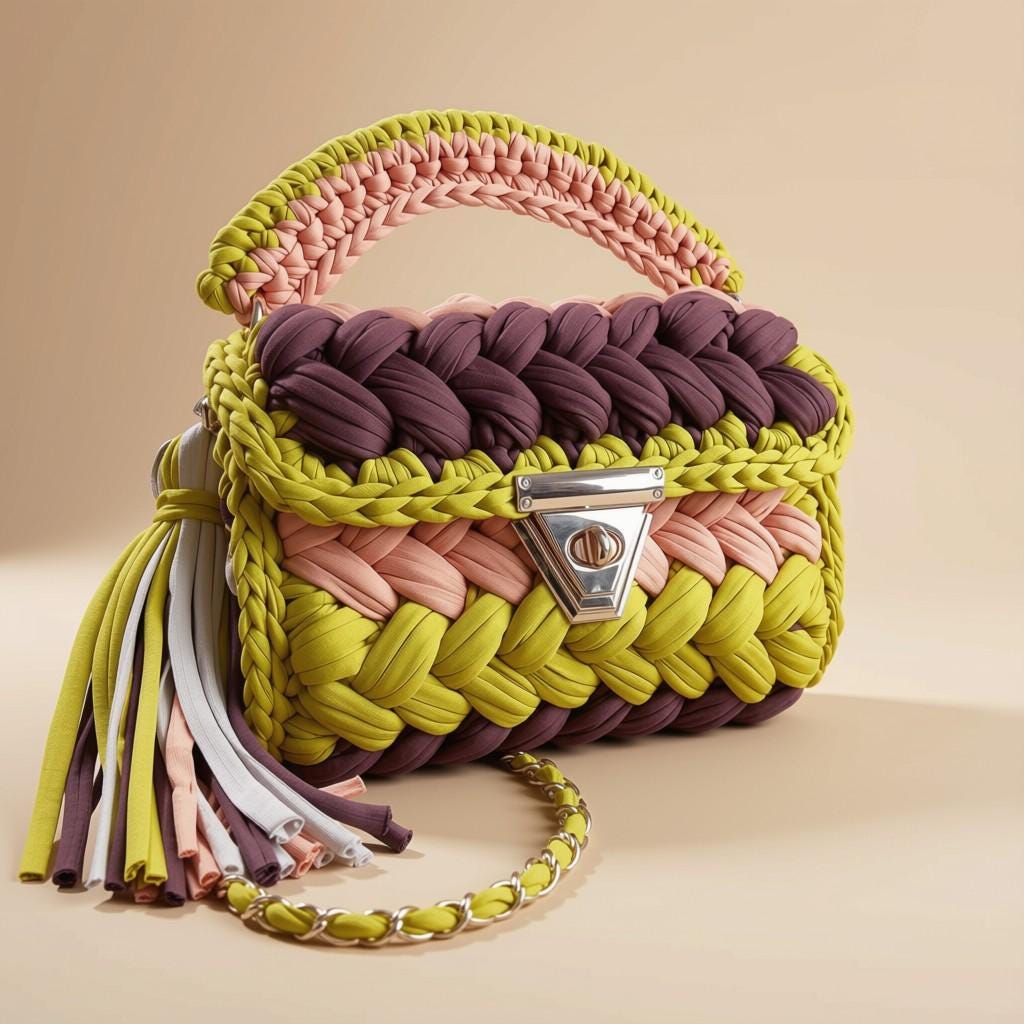 Crochet Shoulder Bag | T-Shirt Yarn Crossbody Bag | Chain Strap Purse | Colorful Boho Handbag | Knitted Sling Bag |Gift for Her | Crochet bag