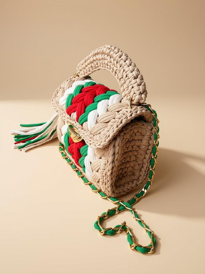 Crochet Shoulder Bag | Vibrant Handwoven Purse | T Shirt Yarn Fashion Bag | Chunky Knit Handbag | Everyday Boho Accessory