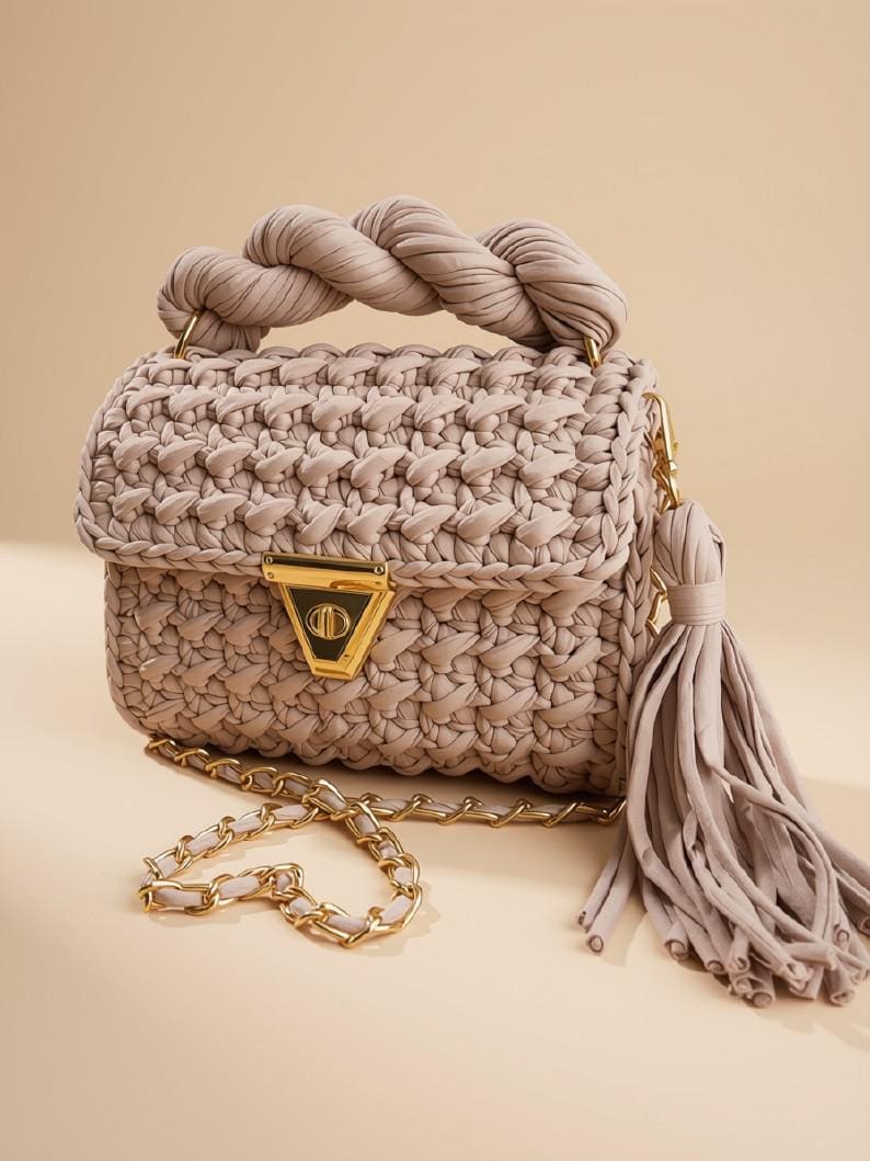 Handmade Knitted Shoulder Bag | Chunky Crochet Bag | T Shirt Yarn Handbag | Boho Crossbody Purse | Small Knit Purse | Gift for Her